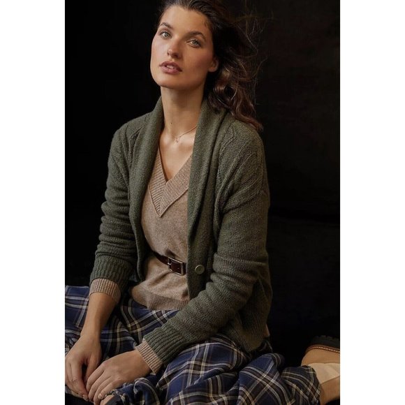 NWT $180 Anthropologie Pilcro Cable Cardigan Sweater Sz Large Green Z211-89